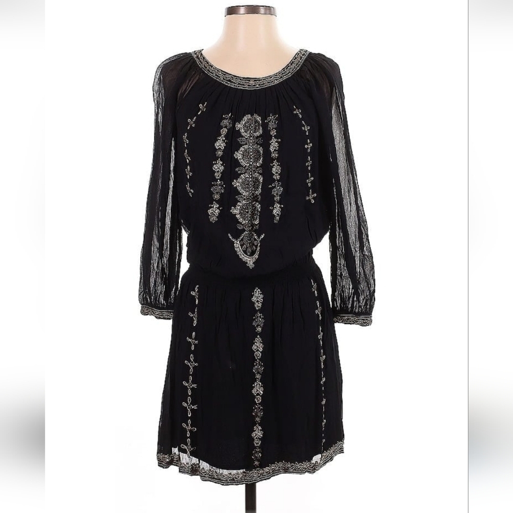 STUNNING Joie "Berline" Black Beaded Embellished Chiffon Dress - Picture 1 of 15